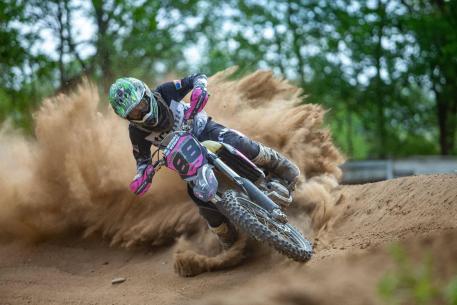 Ayden White railing his way to a double moto win.